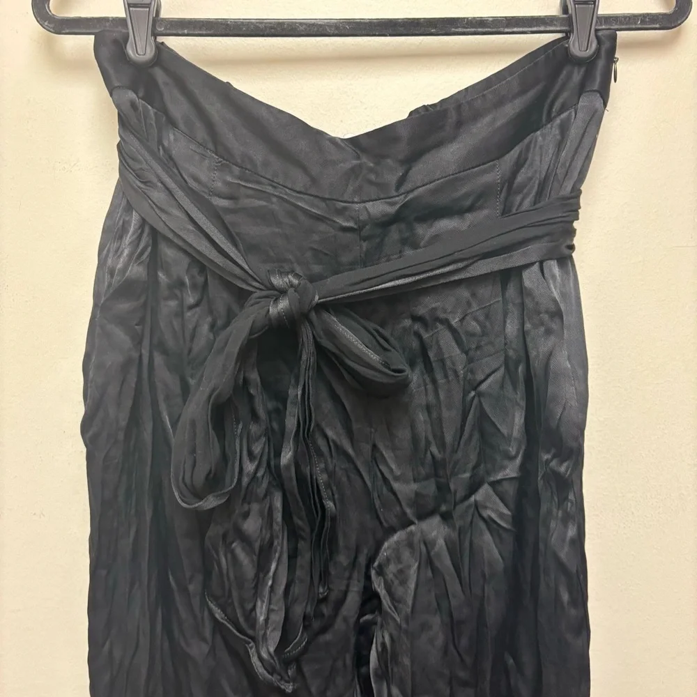 Anthropologie Ett Twa Black Satin Tie-Waist Pants